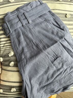 Abercrombie & Fitch High Waist Belted Shorts in Light Blue